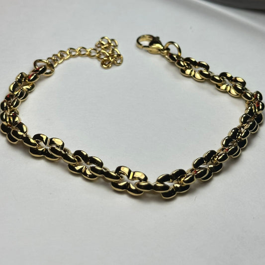 Pulsera gruesa tejido mixto.oro