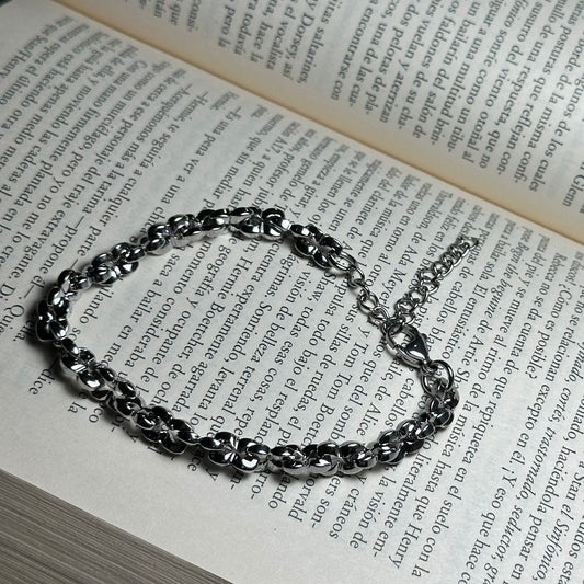 Pulsera gruesa tejido mixto.plata