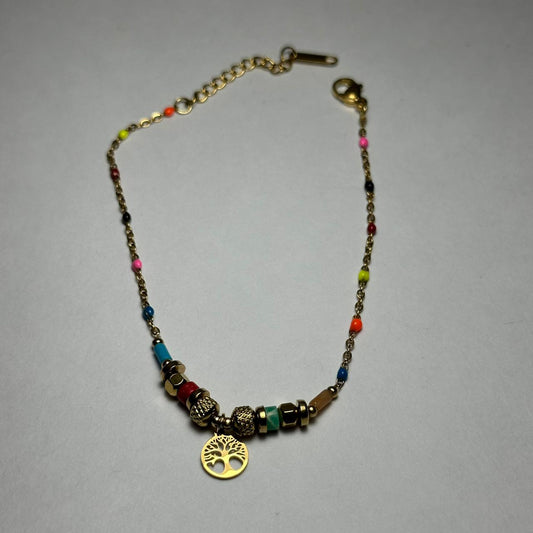 Pulsera tibetana con árbol de la vida colgante.oro