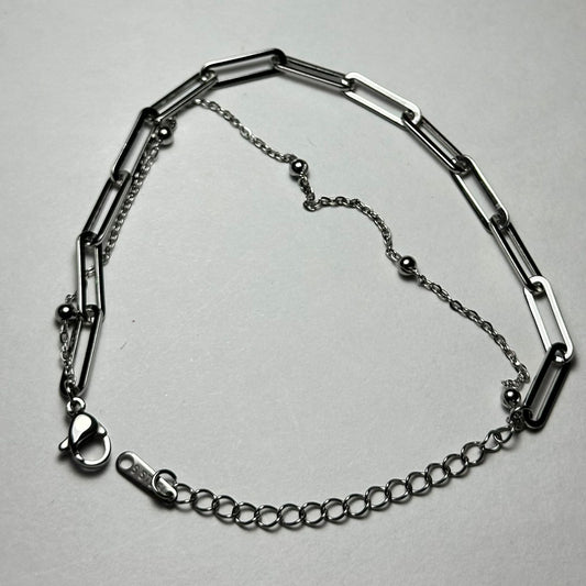 Pulsera doble eslabones anchos y bolitas.plata