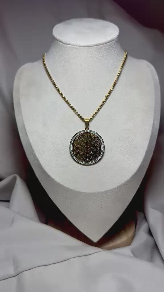 Collar redondo, flor de la vida.oro